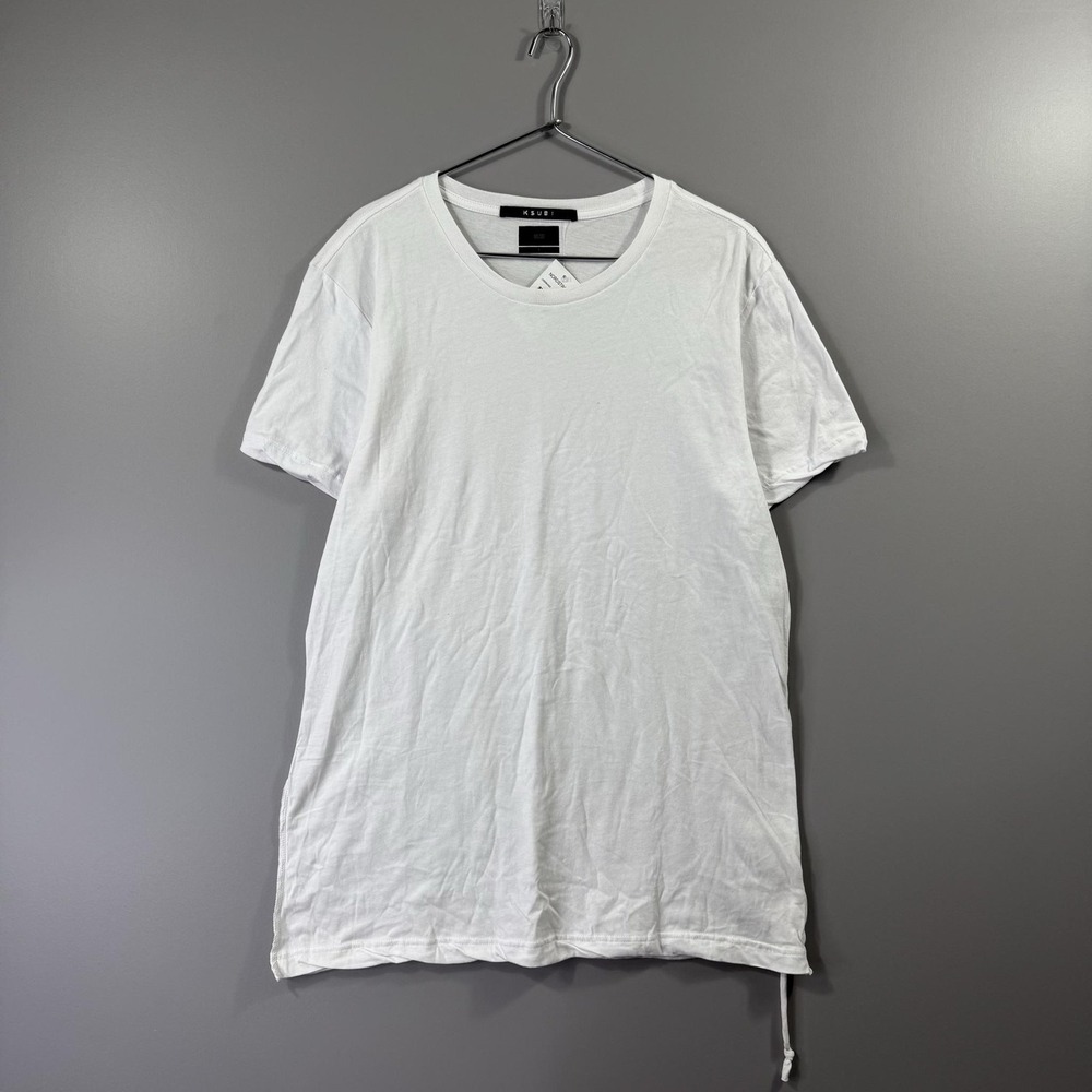 NWT Ksubi Shirt Mens Large White Longline Drawstring Hem Logo Cotton Casual Tee